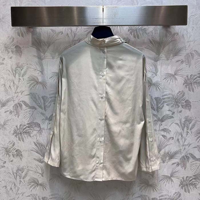 Louis Vuitton Women LV Monogram Lavaliere Button Sleeve Blouse White