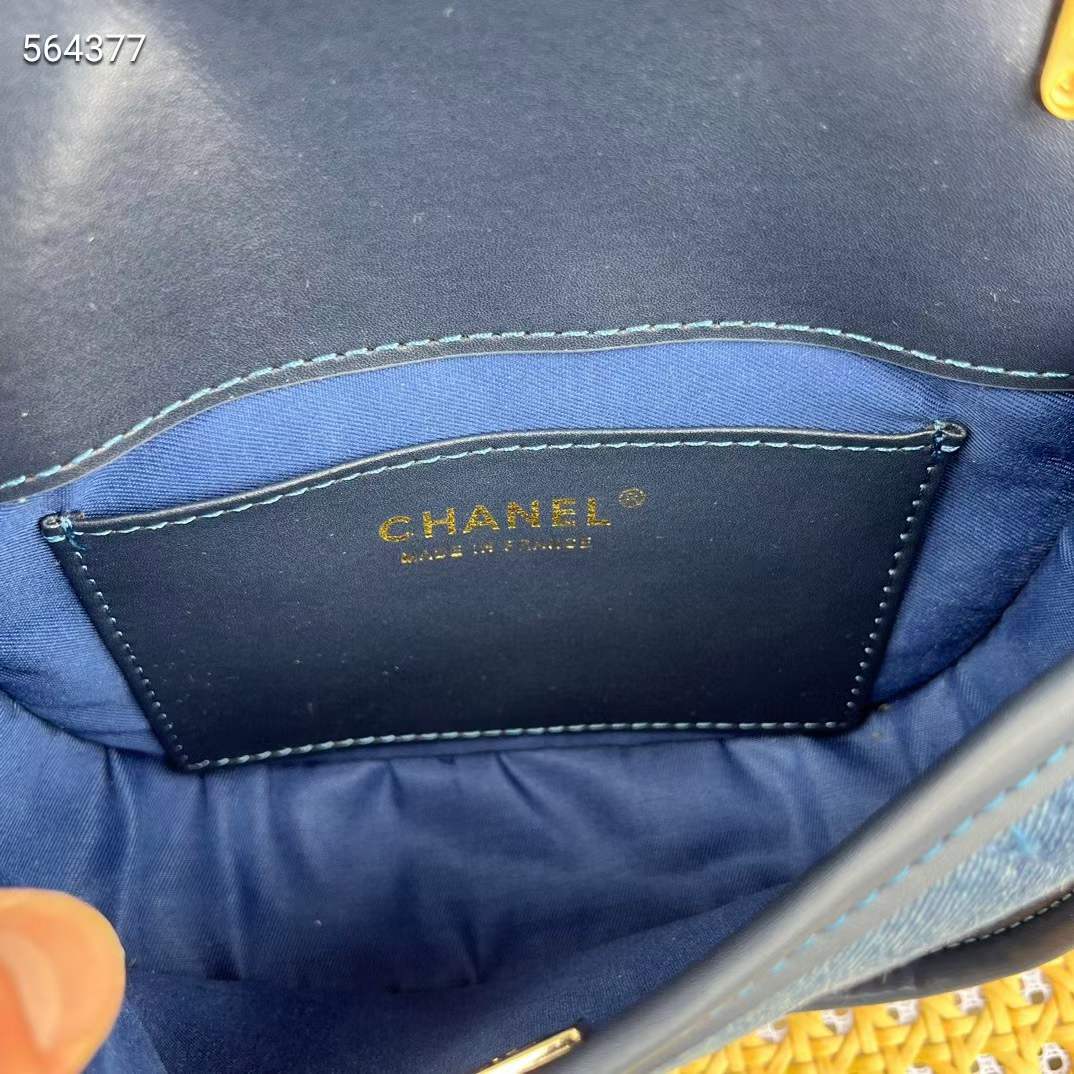 Chanel CC Women Small Messenger Bag Washed Denim Gold-Tone Metal Blue