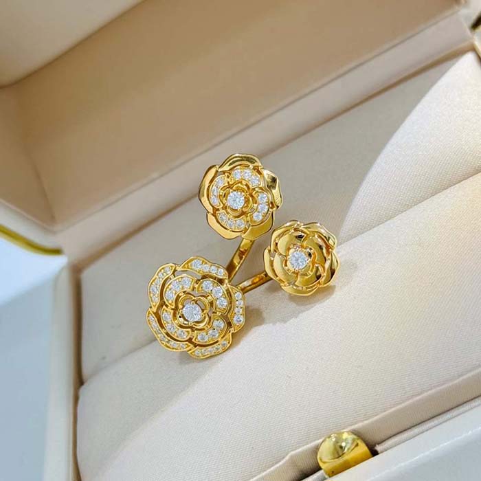 chanel women cc extrait de camelia transformable ring 18k rose gold Di*m*nds