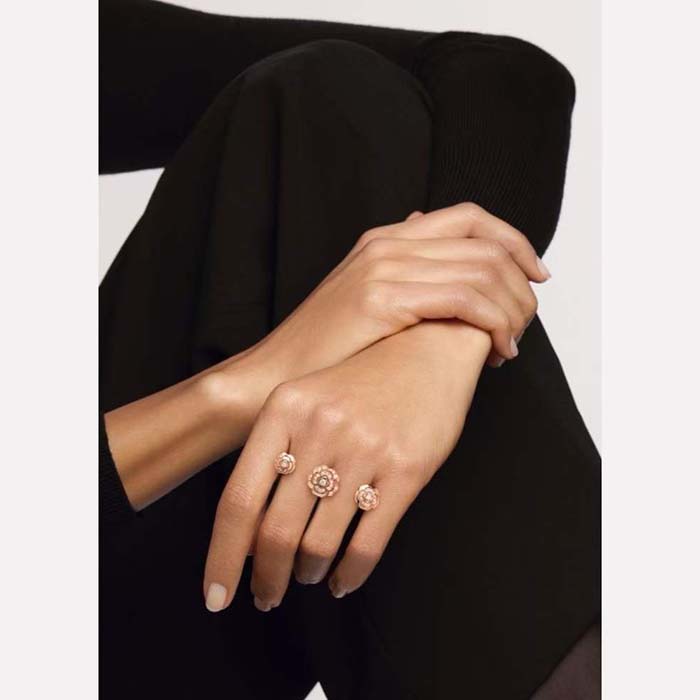 chanel women cc extrait de camelia transformable ring 18k rose gold Di*m*nds
