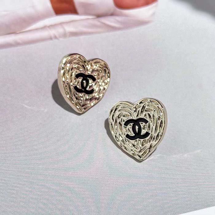 Chanel Women CC Pendant Earrings Black Metal Strass Gold Crystal