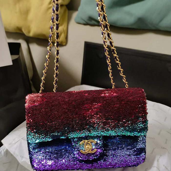 Chanel Women CC Small Flap Bag Gradient Sequins Gold-Tone Metal Multicolor
