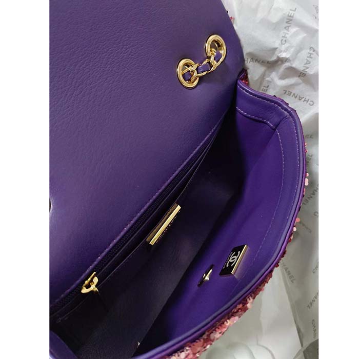 Chanel Women CC Small Flap Bag Gradient Sequins Gold-Tone Metal Multicolor
