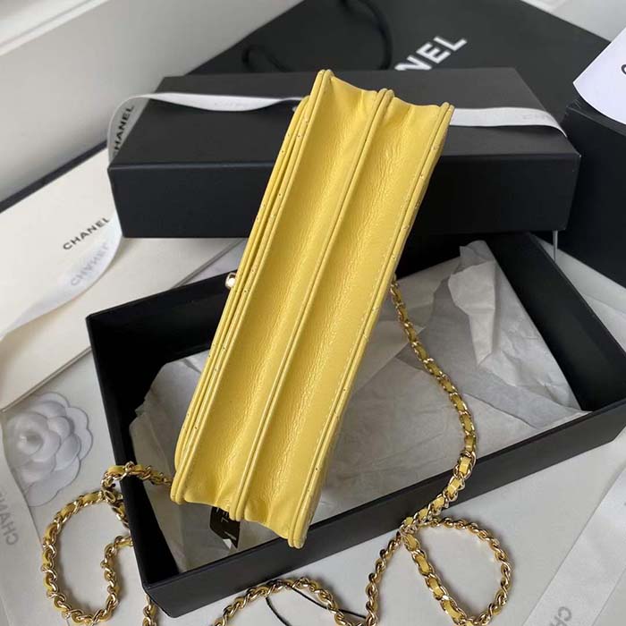 Chanel Women CC Wallet On Chain Lambskin Imitation Pearls Yellow