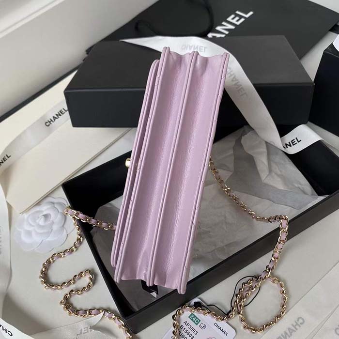 Chanel Women CC Wallet On Chain Shiny Lambskin Strass Light Pink