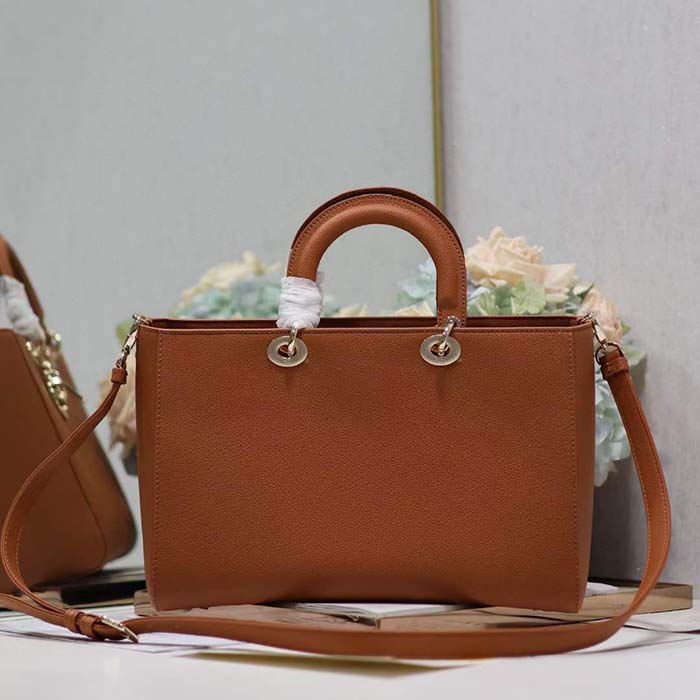 Dior Women CD Large Lady D-Sire Bag Dark Brandy Bull Leather