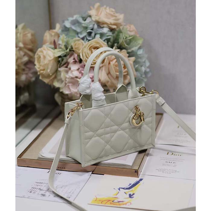 Dior Women CD Mini Dior Book Tote Latte Macrocannage Calfskin