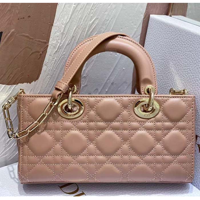 Dior Women CD Small Lady D-Joy Bag Powder Pink Cannage Lambskin