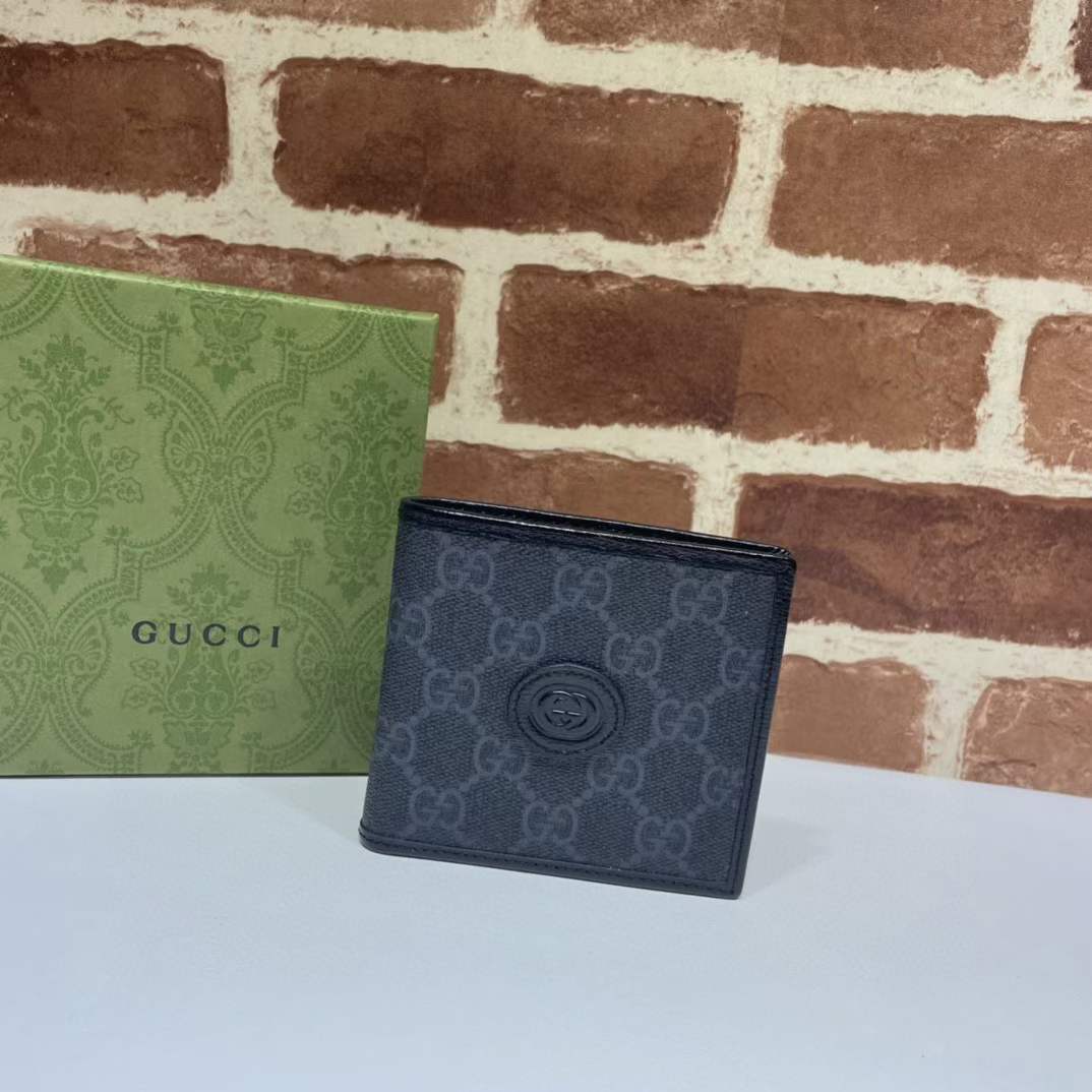G*u*i unisex coin wallet interlocking g black gg supreme canvas black leather