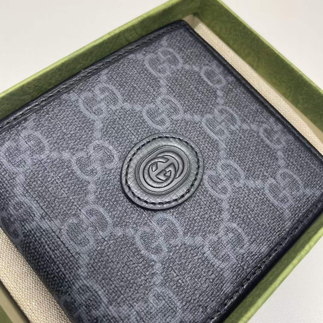 G*u*i unisex coin wallet interlocking g black gg supreme canvas black leather