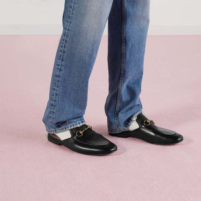 G*u*i unisex gg prinston leather slipper black leather flat 1 cm heel