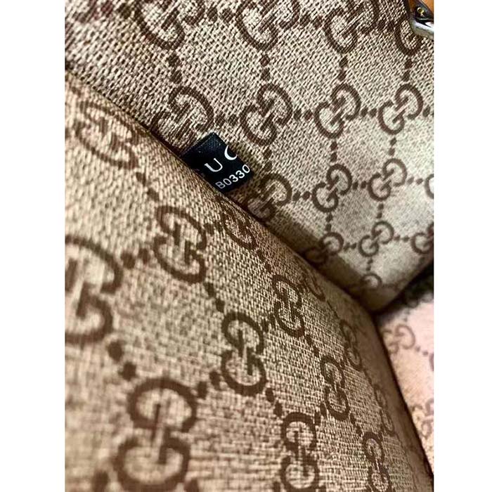 G*u*i gg unisex mini tote bag print beige cotton linen canvas light brown leather