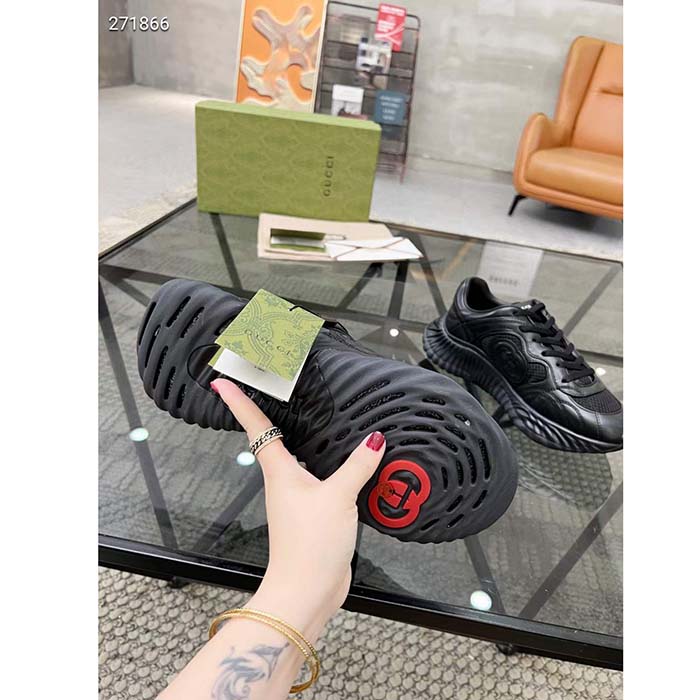 G*u*i gg unisex ripple sneaker black leather mesh lightweight lace-up low heel