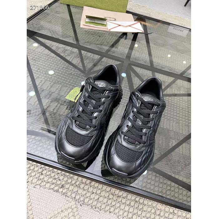 G*u*i gg unisex ripple sneaker black leather mesh lightweight lace-up low heel