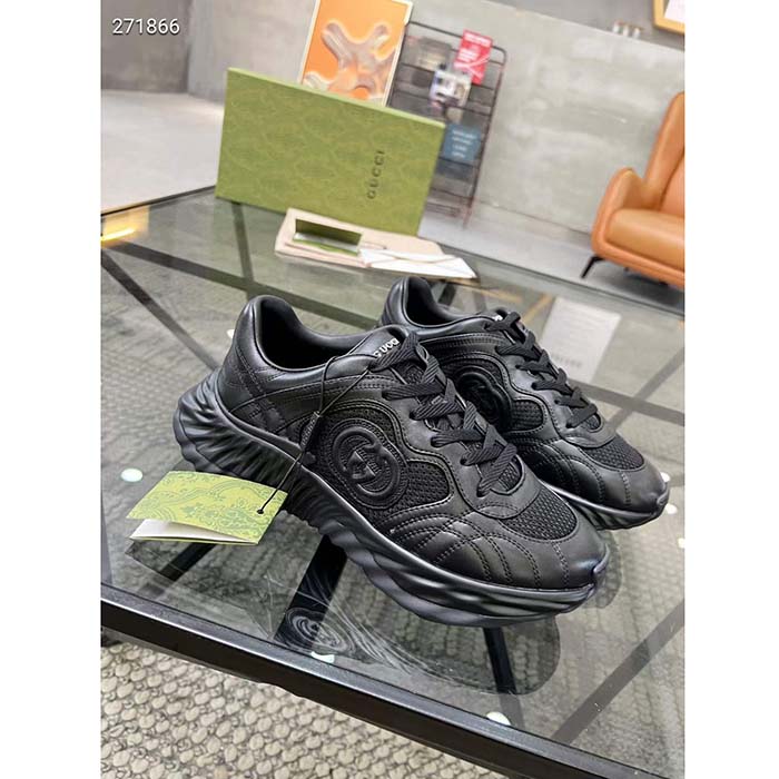 G*u*i gg unisex ripple sneaker black leather mesh lightweight lace-up low heel