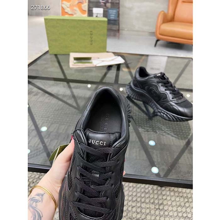 G*u*i gg unisex ripple sneaker black leather mesh lightweight lace-up low heel