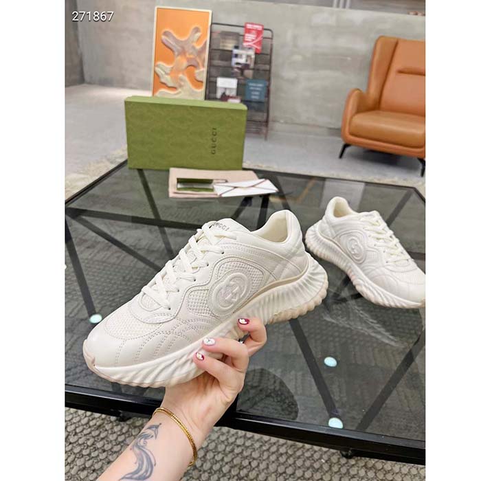 G*u*i gg unisex ripple sneaker off white leather mesh lightweight lace-up low heel