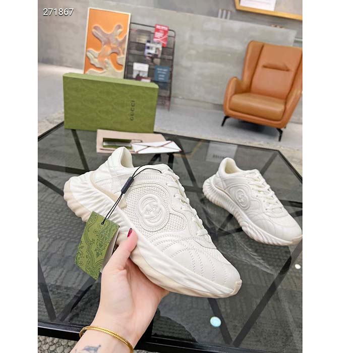 G*u*i gg unisex ripple sneaker off white leather mesh lightweight lace-up low heel