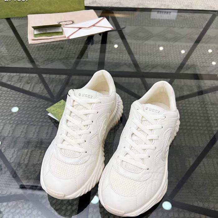 G*u*i gg unisex ripple sneaker off white leather mesh lightweight lace-up low heel
