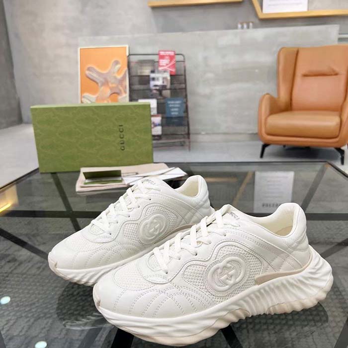 G*u*i gg unisex ripple sneaker off white leather mesh lightweight lace-up low heel