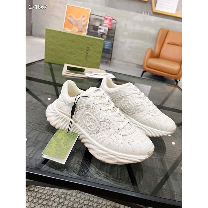G*u*i gg unisex ripple sneaker off white leather mesh lightweight lace-up low heel