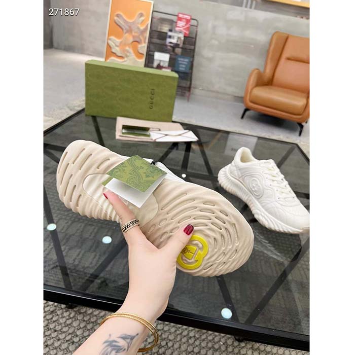 G*u*i gg unisex ripple sneaker off white leather mesh lightweight lace-up low heel