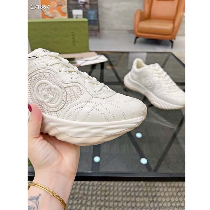 G*u*i gg unisex ripple sneaker off white leather mesh lightweight lace-up low heel