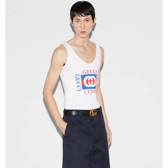 G*u*i men gg rib cotton tank top G*u*i print white scoop neck sleeveless