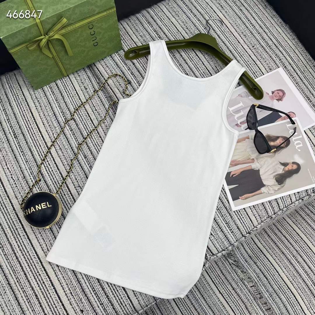 G*u*i women gg rib cotton tank top G*u*i print white scoop neck sleeveless