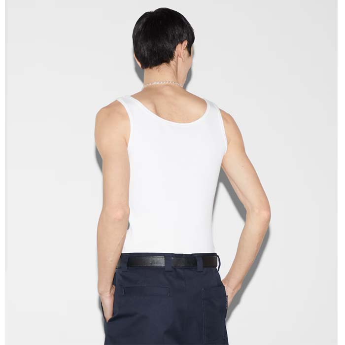 G*u*i men gg rib cotton tank top G*u*i print white scoop neck sleeveless