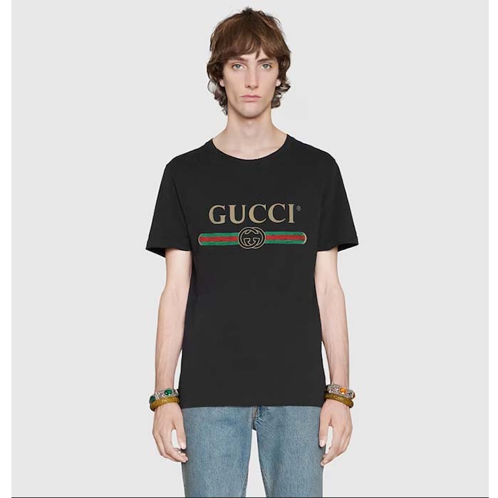 G*u*i men gg washed t-shirt G*u*i logo black crewneck oversize fit