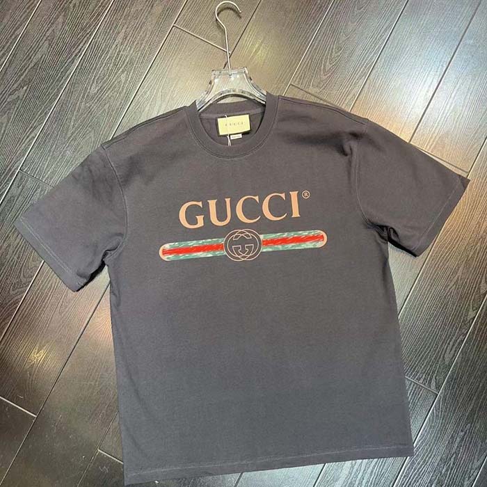 G*u*i men gg washed t-shirt G*u*i logo black crewneck oversize fit