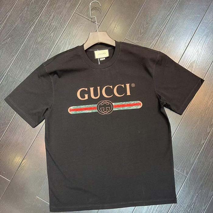 G*u*i men gg washed t-shirt G*u*i logo black crewneck oversize fit