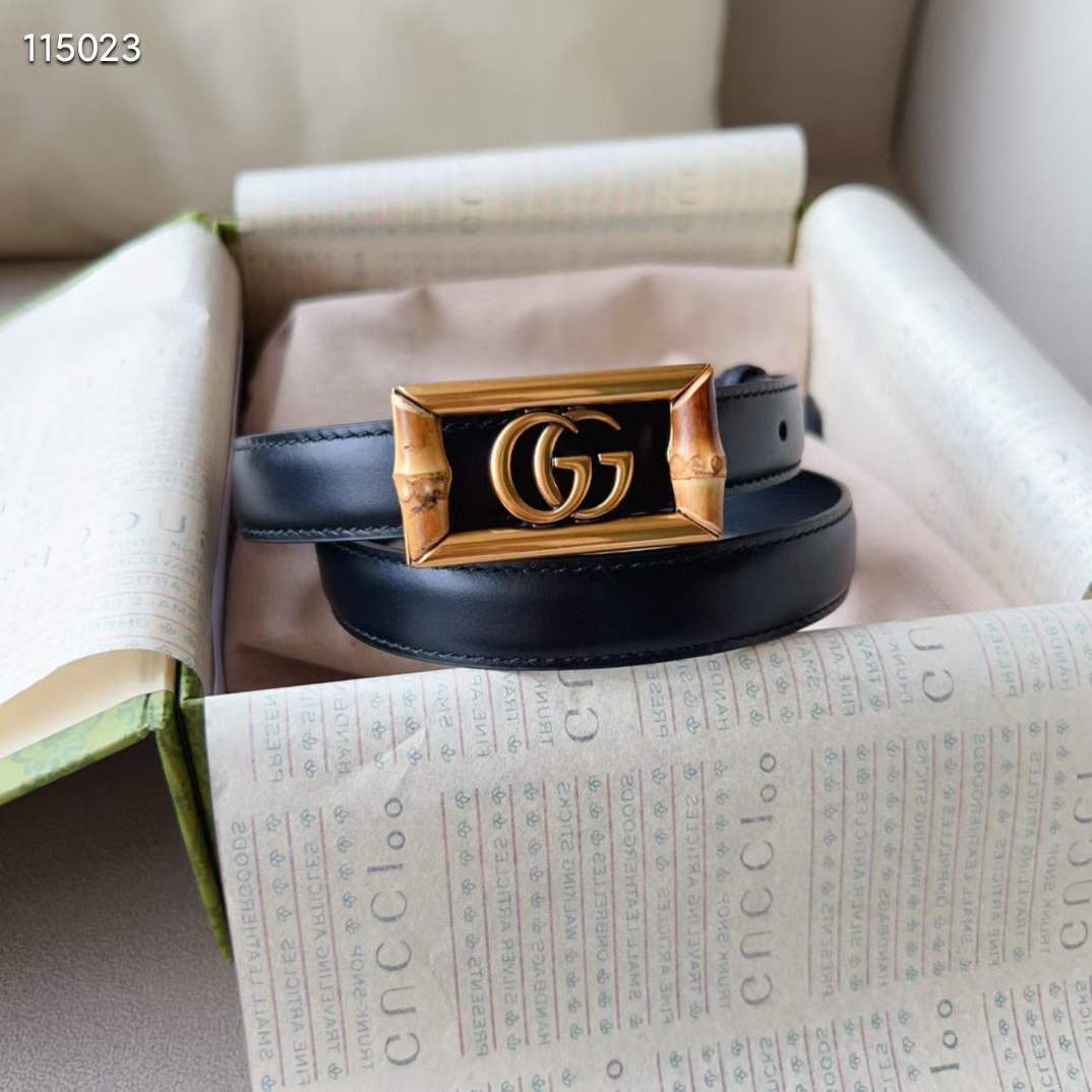 G*u*i unisex gg belt double g buckle bamboo black leather 1.8 cm width