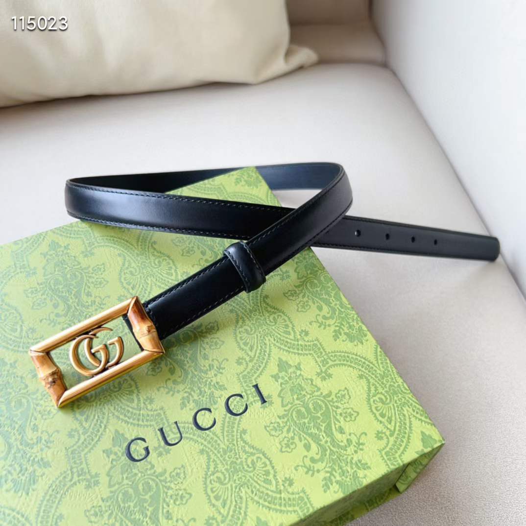 G*u*i unisex gg belt double g buckle bamboo black leather 1.8 cm width