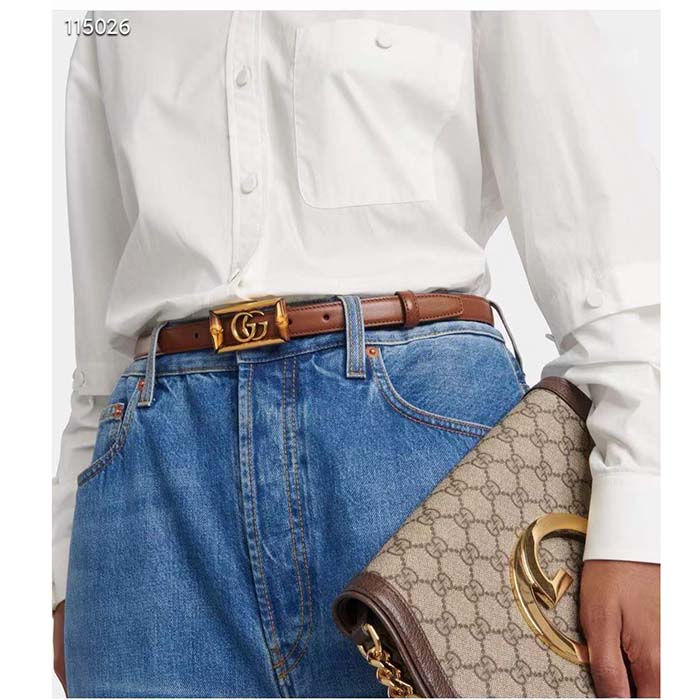 G*u*i unisex gg belt double g buckle bamboo cuir leather 1.8 cm width