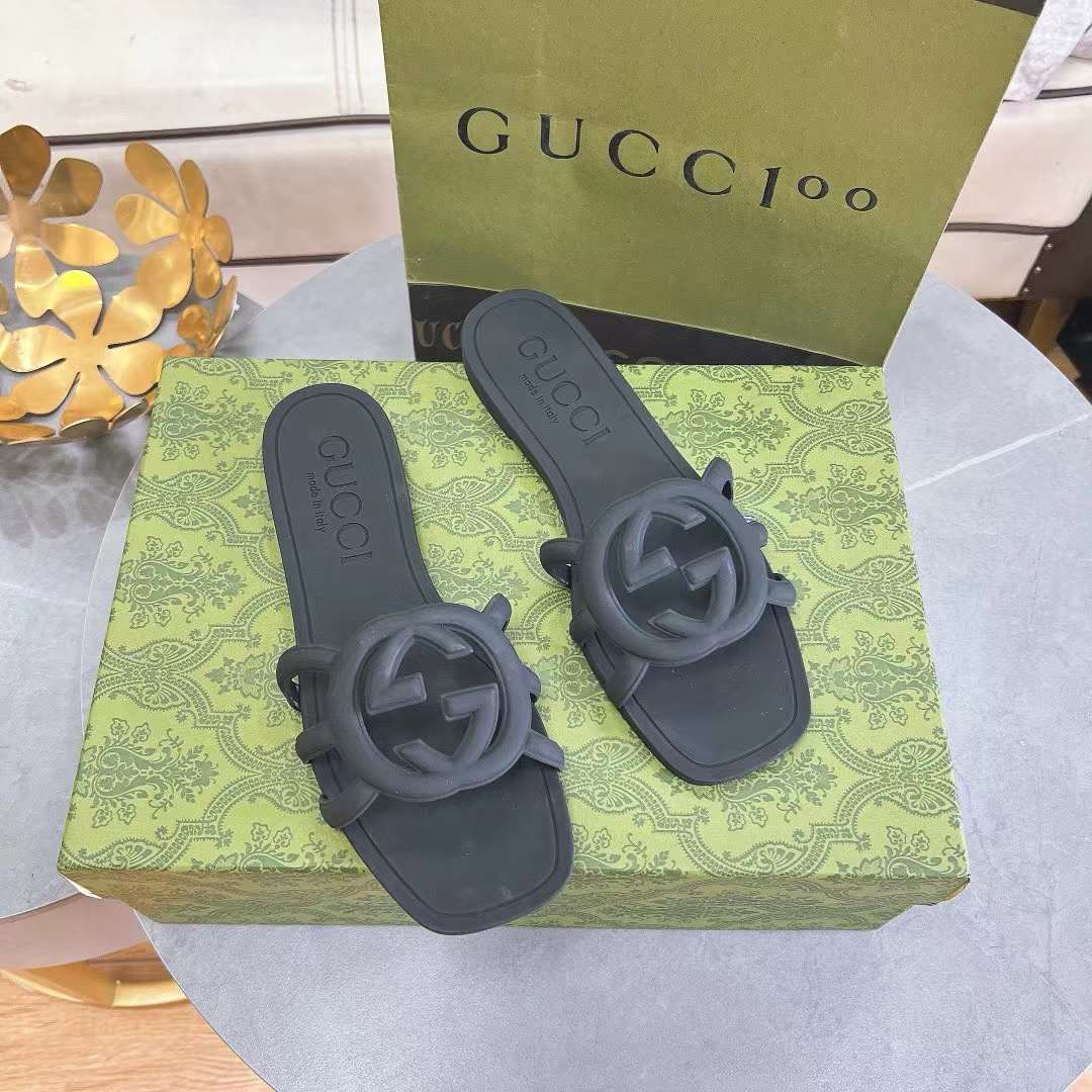 G*u*i unisex gg interlocking g slide sandal black rubber flat