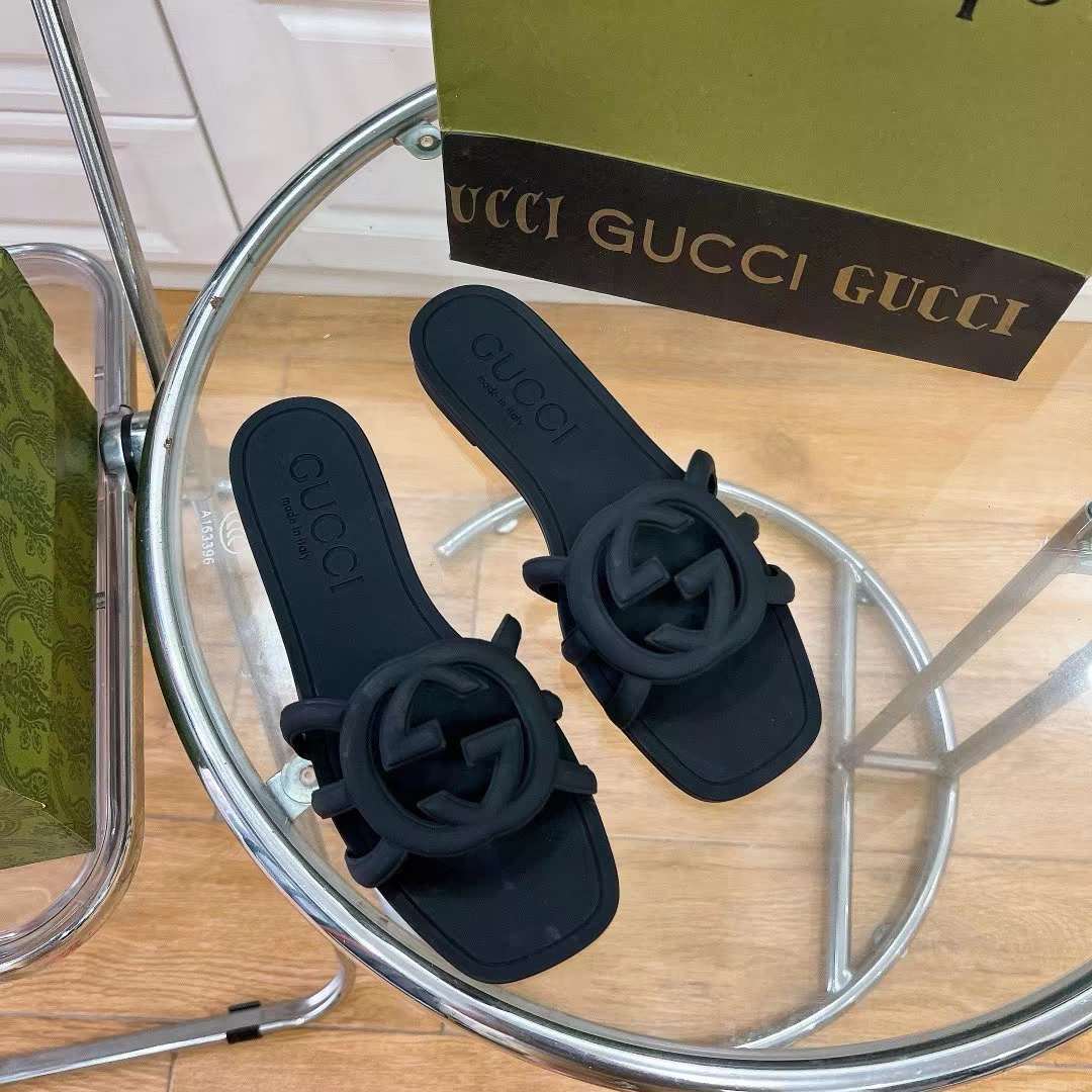 G*u*i unisex gg interlocking g slide sandal black rubber flat