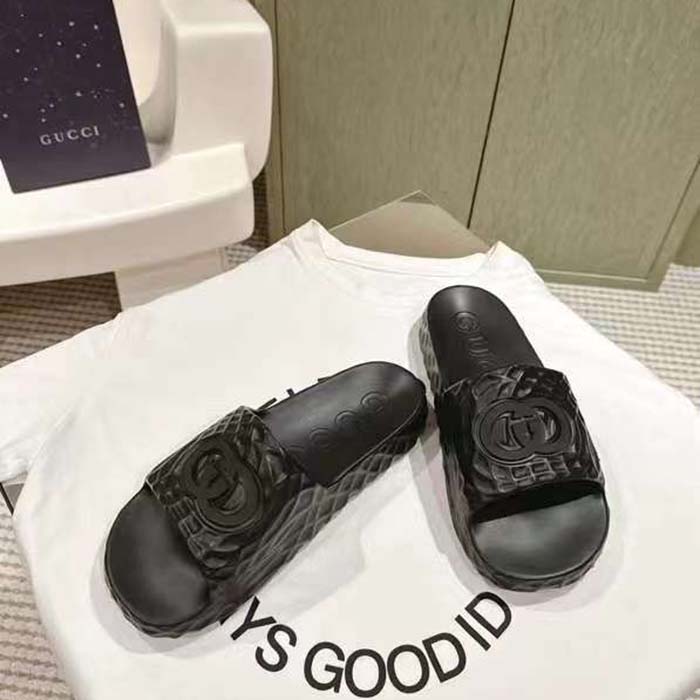 G*u*i unisex gg interlocking g slide sandal black textured rubber