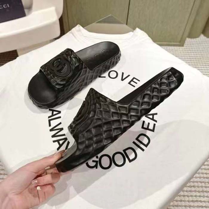 G*u*i unisex gg interlocking g slide sandal black textured rubber
