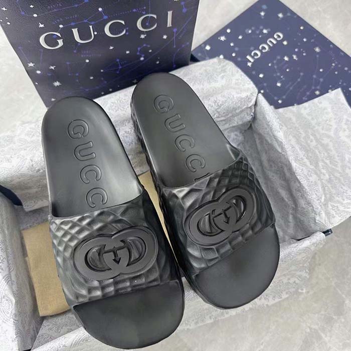 G*u*i unisex gg interlocking g slide sandal black textured rubber