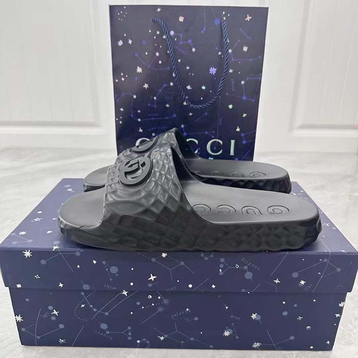 G*u*i unisex gg interlocking g slide sandal black textured rubber