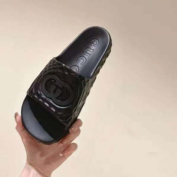 G*u*i unisex gg interlocking g slide sandal black textured rubber