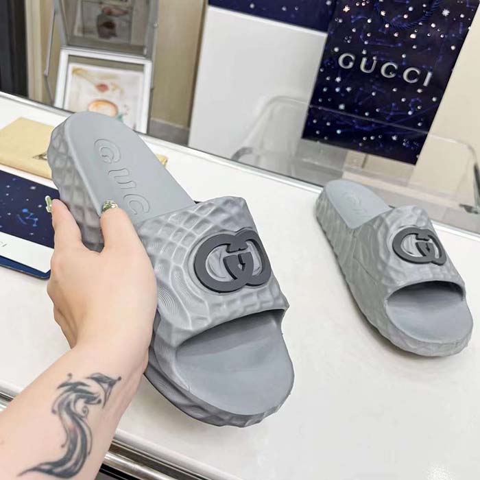 G*u*i unisex gg interlocking g slide sandal grey textured rubber