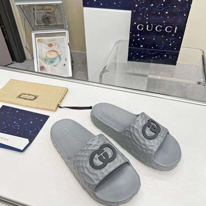 G*u*i unisex gg interlocking g slide sandal grey textured rubber
