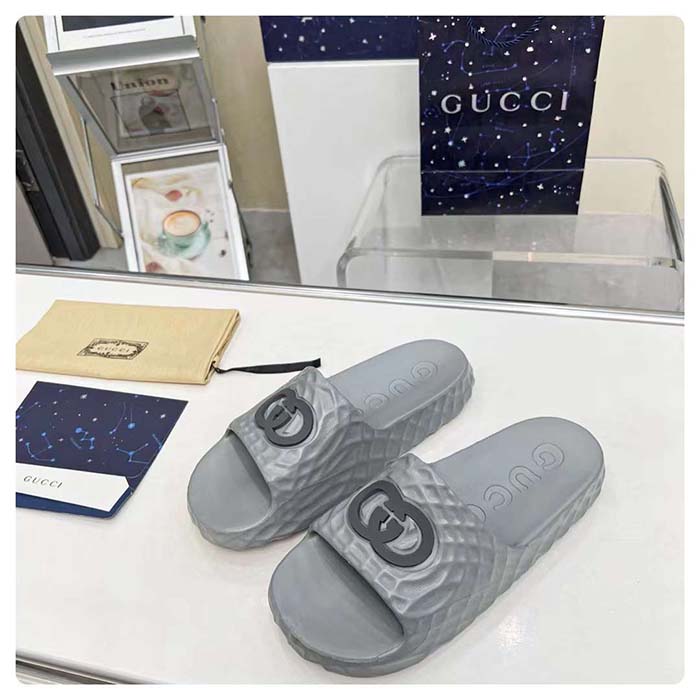 G*u*i unisex gg interlocking g slide sandal grey textured rubber