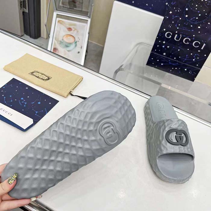 G*u*i unisex gg interlocking g slide sandal grey textured rubber