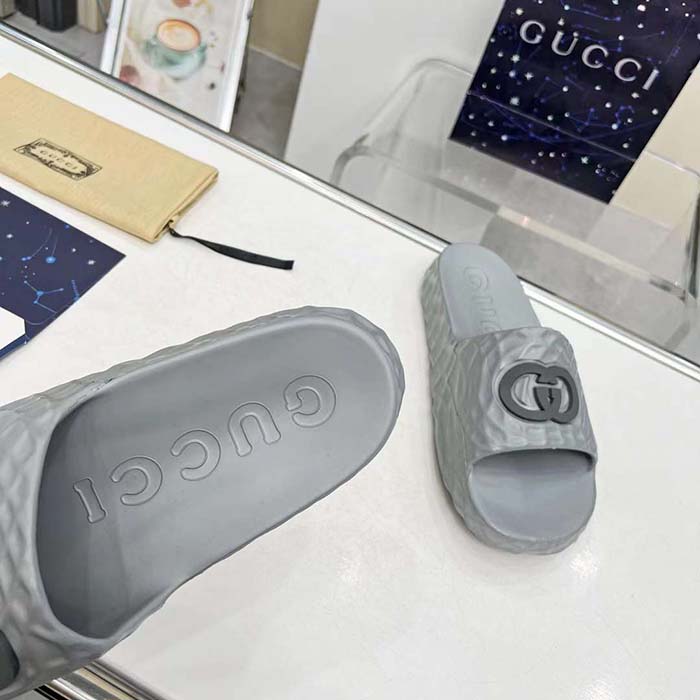 G*u*i unisex gg interlocking g slide sandal grey textured rubber