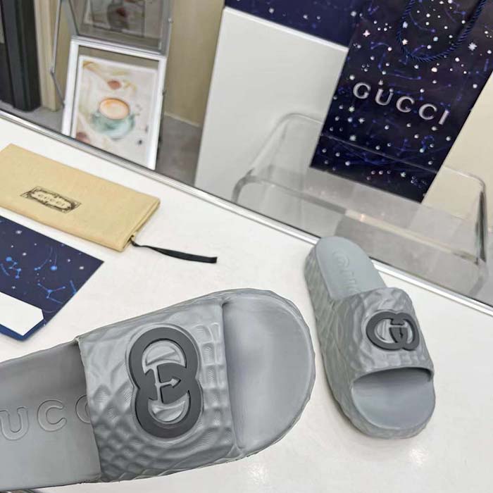 G*u*i unisex gg interlocking g slide sandal grey textured rubber
