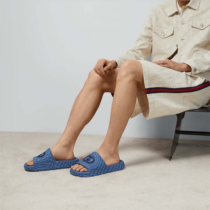 G*u*i unisex gg interlocking g slide sandal light blue textured rubber